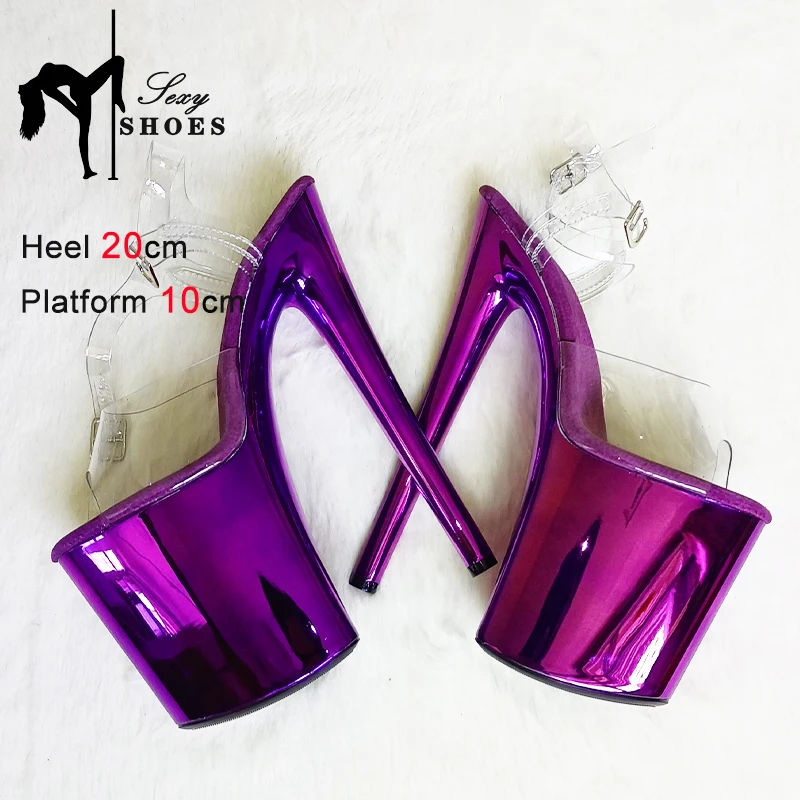 20cm/ 8inch Purple Electroplated Heel Women Sandals Comfort Ventilate Insole High Heels Pole Dancing Stiletto Women Party Shoes