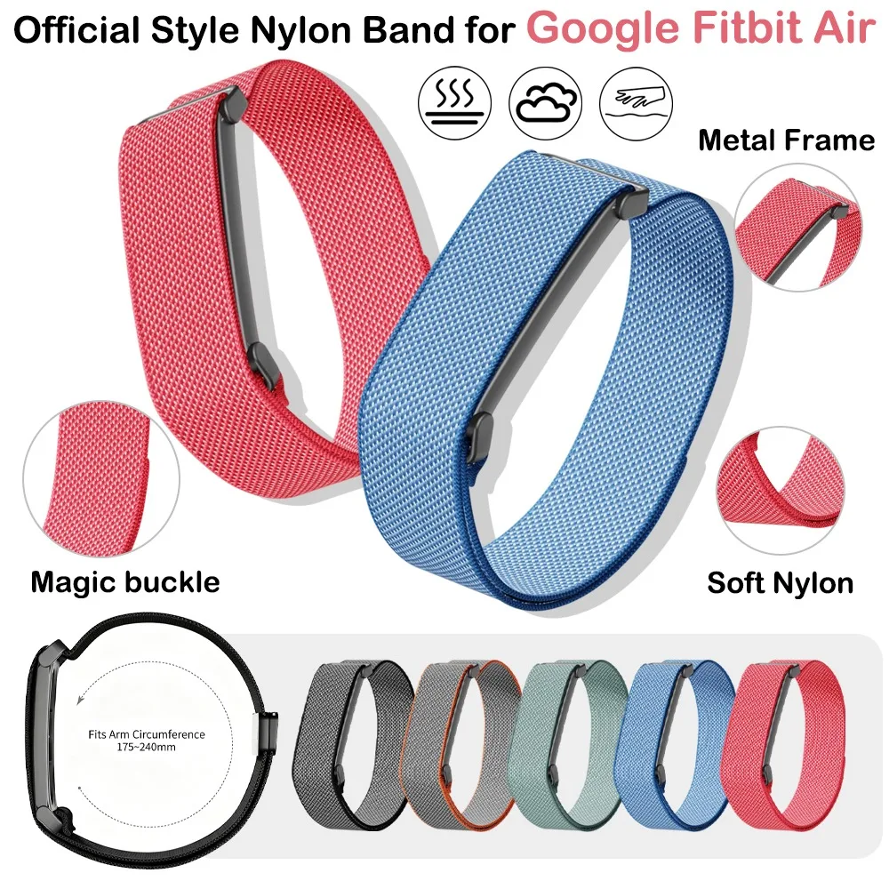 Offizielles Magic Buckle Nylon-Armband für Google Fitbit Air, integriertes hautfreundliches Armband mit Metallrahmen für Google Fitbit Air