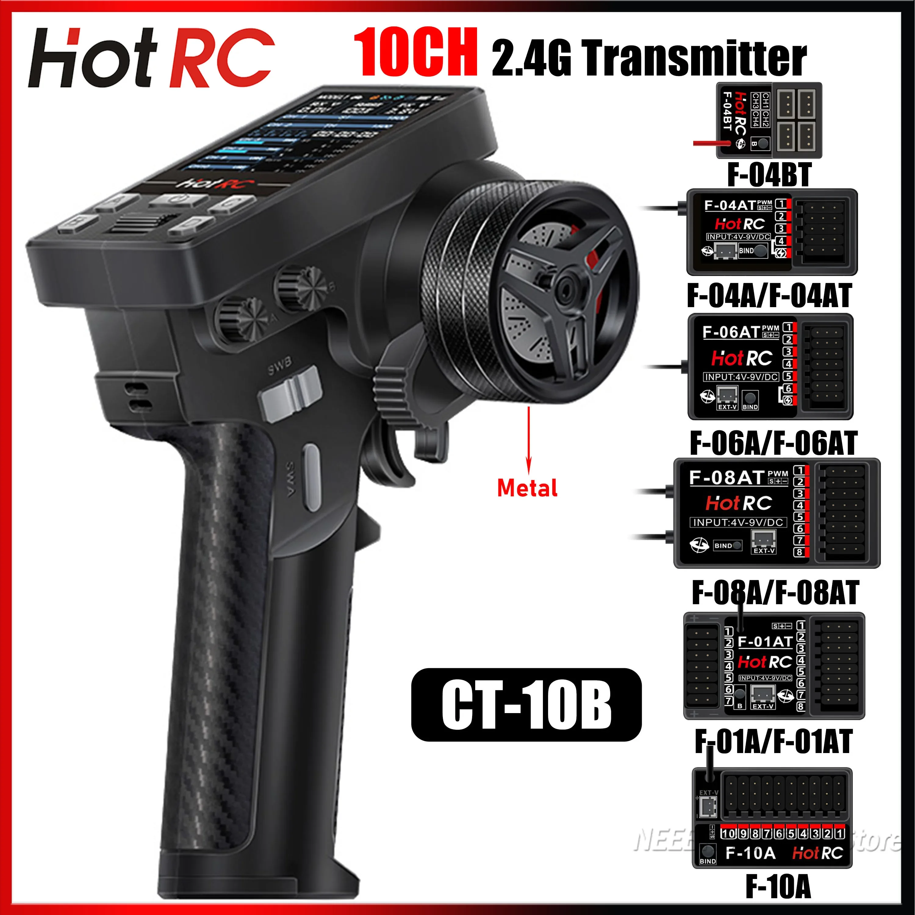 

HOTRC CT-10B 10CH 2.4G Transmitter Remote 4/6/8/10CH Gyro Receiver Voltage Return PWM Lamp Control for RC Car Aircraft Tank Boat