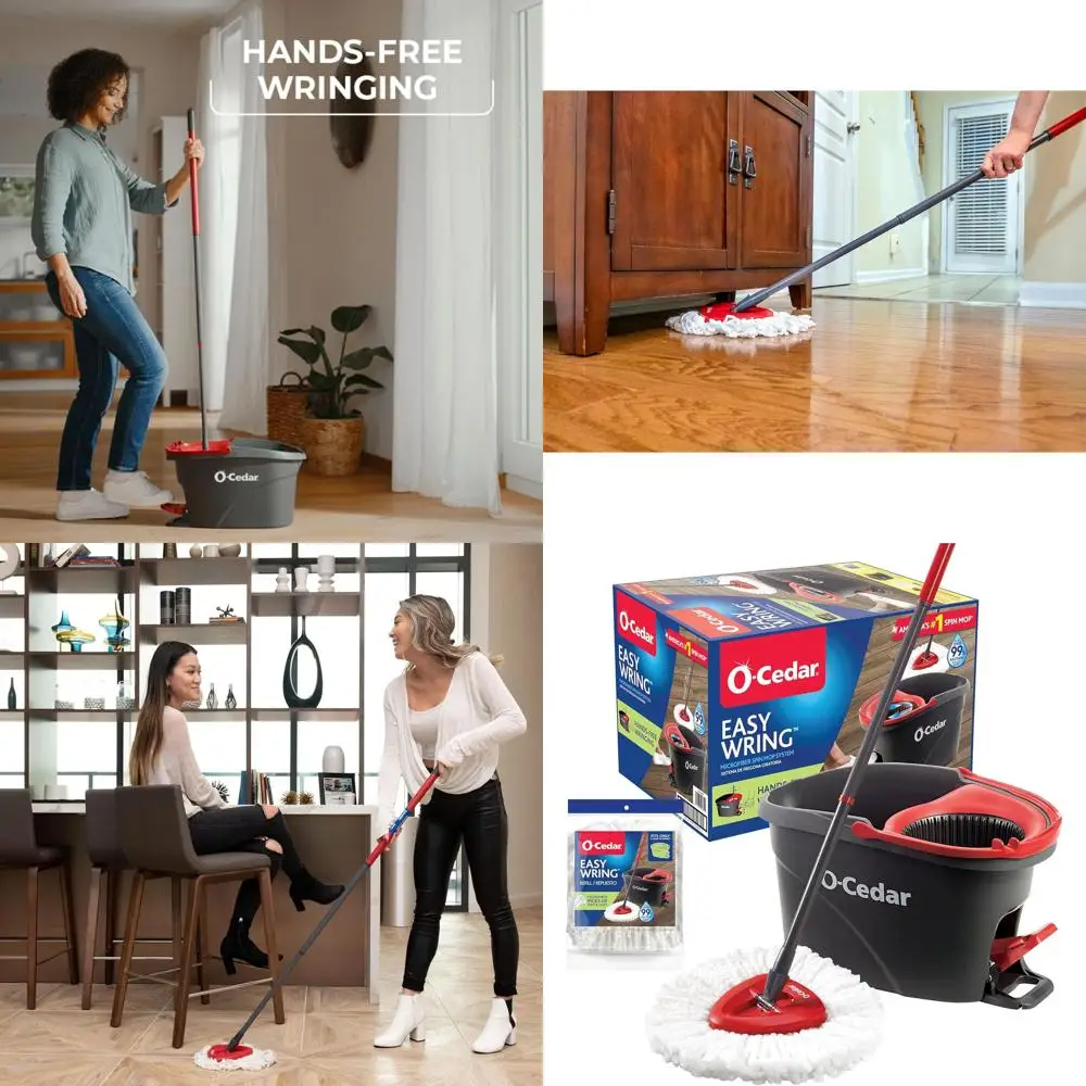 

Система для уборки пола с микрофибровой шваброй и ведром, с дополнительным запасным блоком, красно-серая