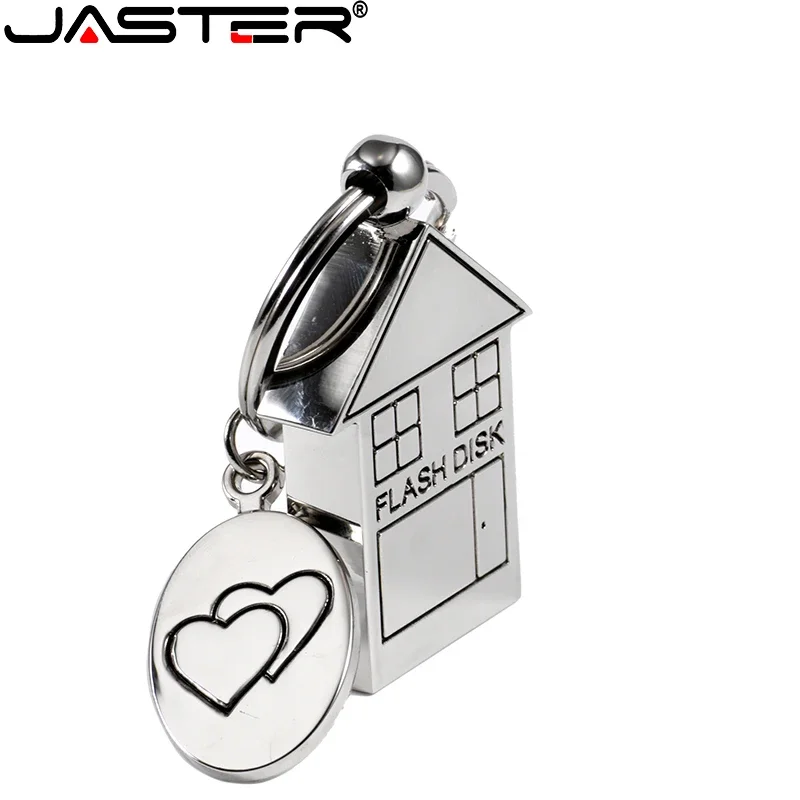 

JASTER Silver Small House USB Flash Drive 128GB Real Capacity Memory Stick 64GB Fancy Pen Drive 32GB Free Key Chain U Disk 16GB