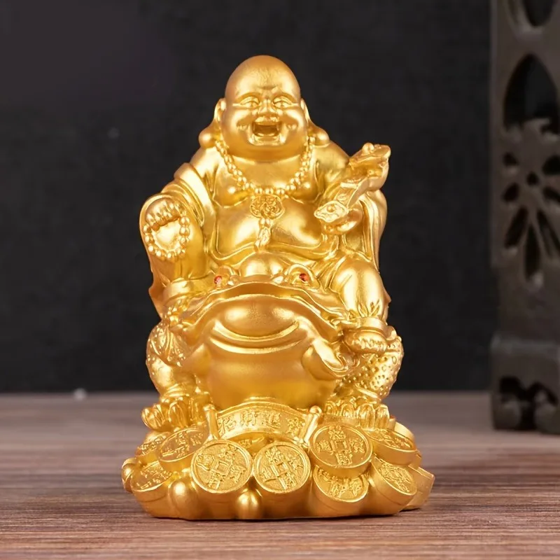 Feng Shui Laughing Buddha, Wealth Laughing Buddha Sit on Money Frog Statue Lucky Toad Car Ornaments Home Office Decoration