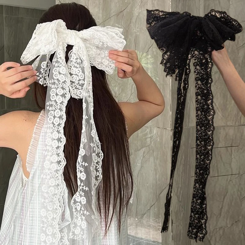 

2026 New Fashion Large Super Fairy Lace Bow Ribbon Hair Clips for Women Girls Elegant Hair Pins High-end Headwear Accessories