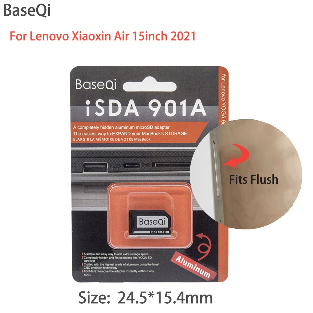 BaseQi for Lenovo Air 15 2021/Xiaoxin Air14/ IdeaPad 3  Year2021/ Aluminum Micro sd Adapter Memory Card Reader Add Storage Space