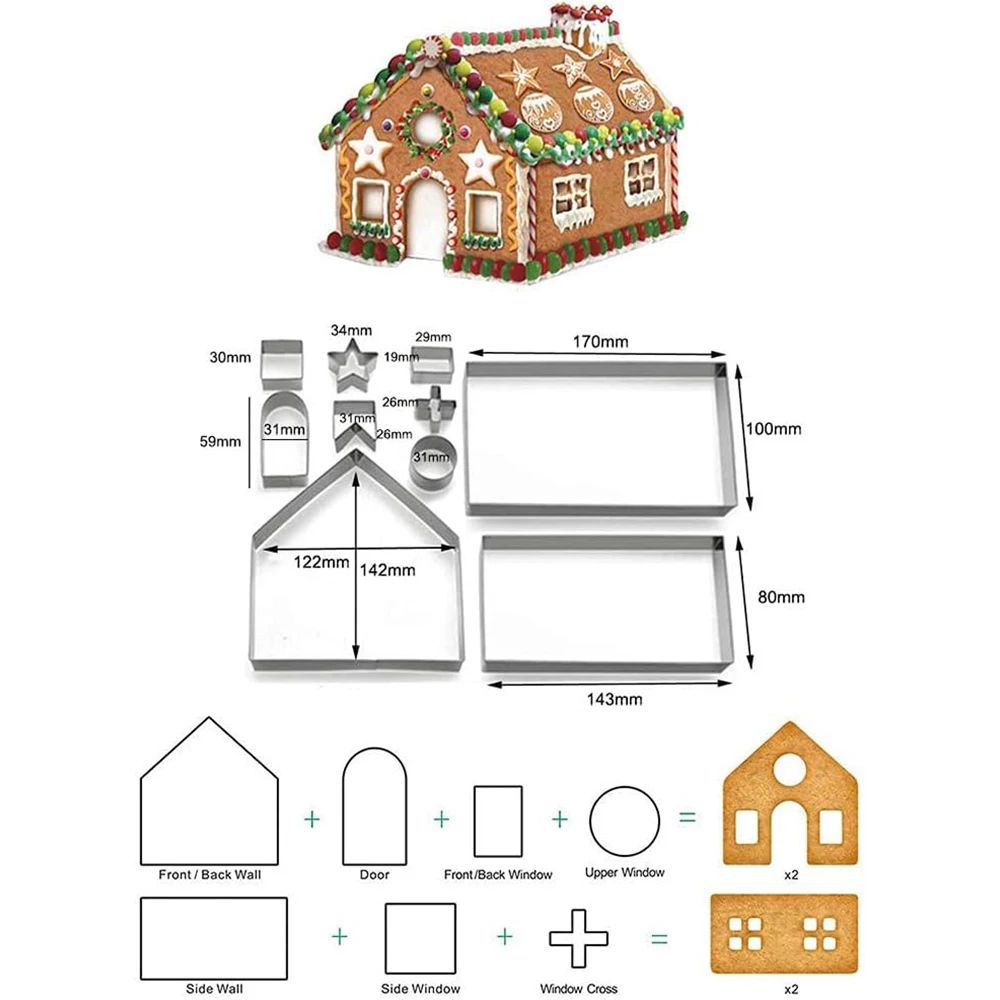 LMETJMA 10 Pcs Christmas Cookie Cutter Set Stainless Steel Gingerbread House Cookie Cutter Set Cake Biscuit Cutter Mold JT269