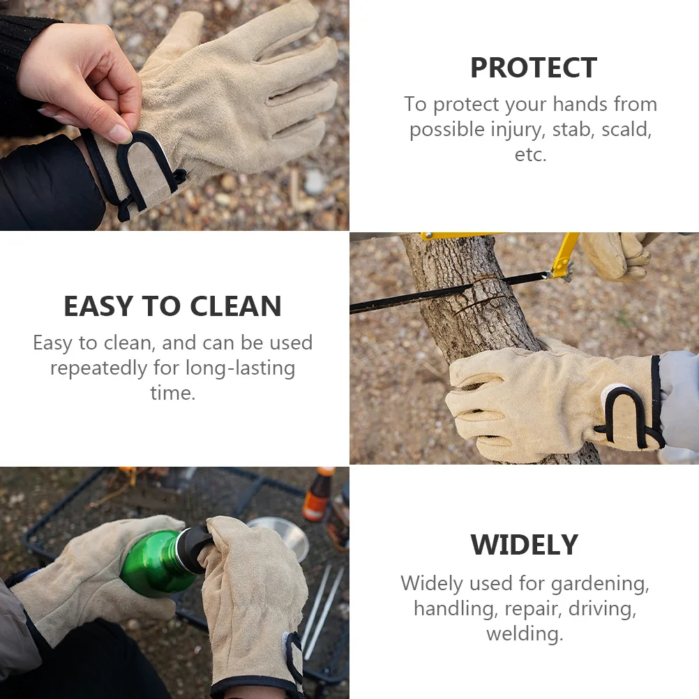 

1Pair Bbq Glove Fireproof Oven Mitts Durable Cowhide Gardening Protection Repair Handling Welding Heat Resistant Thicken