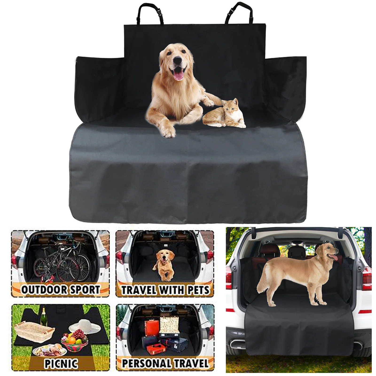 Larger 2In1 Waterproof Car SUV Hatchback Rear Back Seat Cover Pet Dog Boot Mat Cargo Liner Trunk Tray Bumper Tray Protector