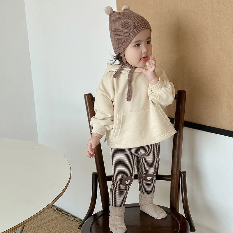 New Baby Long Sleeve Hooded Sweatshirt Infant Boy Cute Bear Embroidery Hoodie Toddler Girl Bear Ear Hooded Tops Kids Sweatshirt