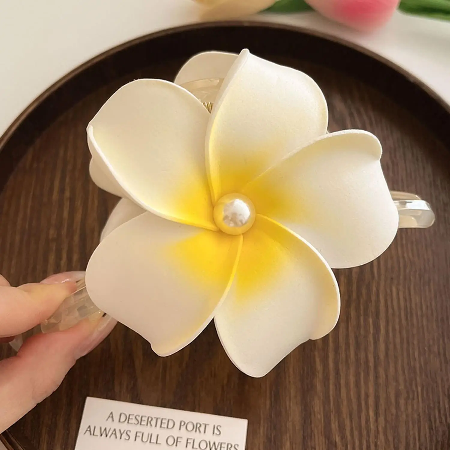 Sweet Hair Clips Frangipani Hair Claws Plumeria Transparent Flower Hairpins Hawaiian Gradient Hair Clamp Shark Clip 8/10/12cm