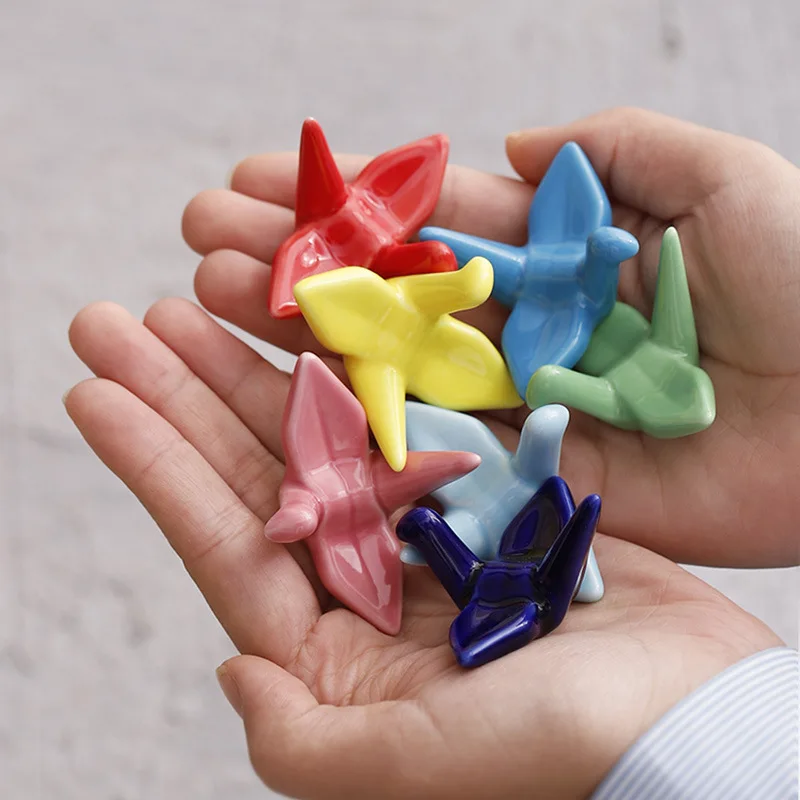 Ceramic Origami Crane Chopstick Rest Solid Desktop Pen Holder Japanese Style Home Table Decor Holiday Gift Ornament