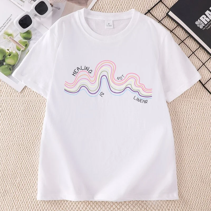 Healing Is Not Linear T Shirt Mental Health T-shirt Positive Vibes Tee Psychologist Tshirts Causal Round Neck Printed Short