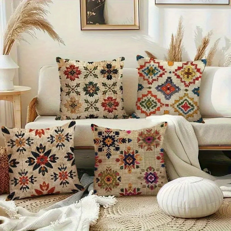 4Pcs 45x45cm Double-sided Printed Pillow Covers Abstract Floral Cushion Cases No Insert