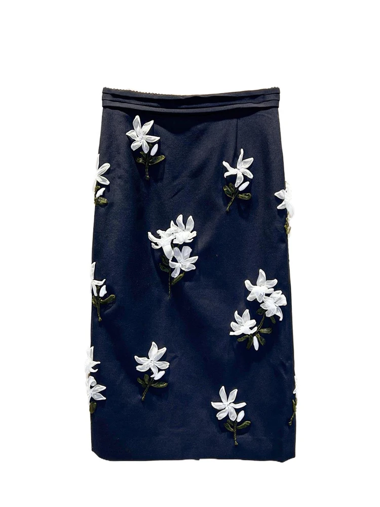 

High Waist Midi Skirt Floral Vintage Sle Women's Premium Faion Summer 2025 South Oil Commute Simple Decorated Straight Tube