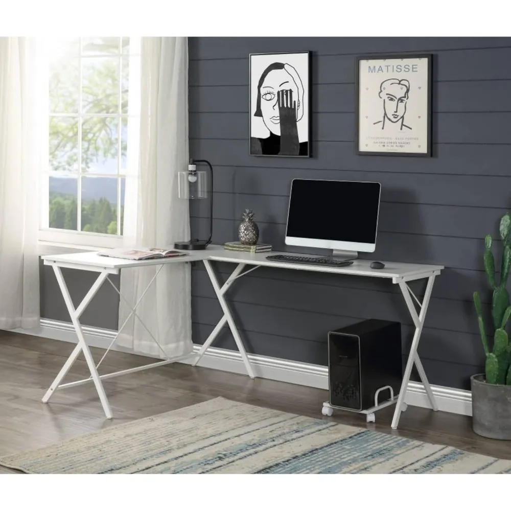 

L-Shaped Computer Desk, Writing Desk with 4-Wheeled CPU Stand, Spacious Tabletop, Metal Base for Stability, Space-Saving Corner
