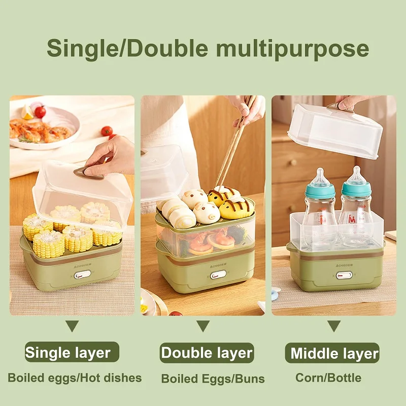 350 W Eierkocher, mehrschichtig, für Schlafsaal/Zuhause, Frühstücksmaschine, Multifunktions-Ei-Dampftopf mit heißer Quelle, automatische Abschaltung, Eierdampfer