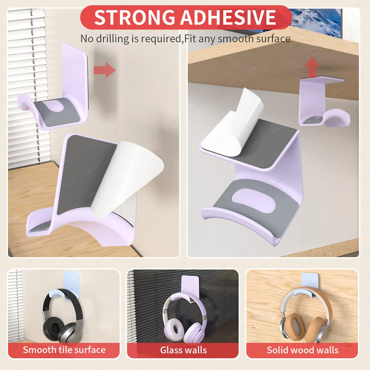 Wall Mounted Headphone Hanger, Multi-color Headset Holder, Under Table Support, Gaming Headset Stand