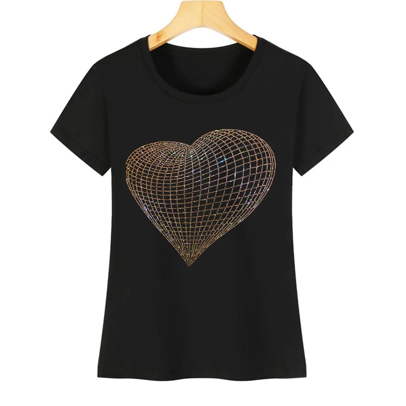 Fashionable Women's Summer Rhinestone Casual T-shirt - Sparkling with Rhinestone Charm