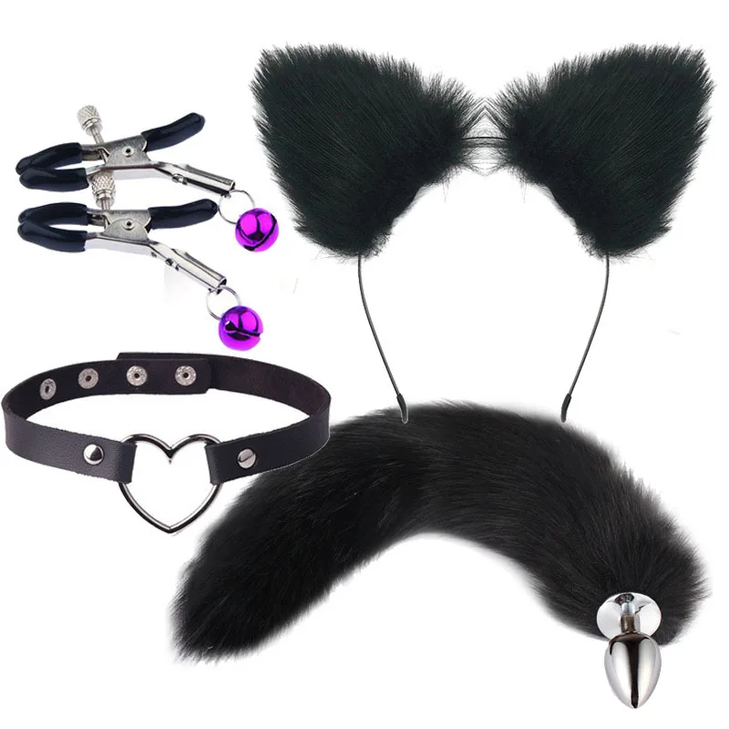 Cute Cat Ears Hair Clip Milk Clip Backyard Fox Tail Anal Plug Male and Female Appliances Sex Supplies Sm Metal Sex Suit Fox Tail