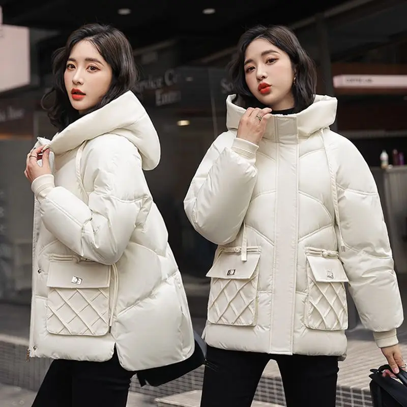 Ladies Fashion Winter Coat Women Down Cotton Hooded Jacket Woman Casual Warm Outerwear Jackets Female Girls Black Clothes