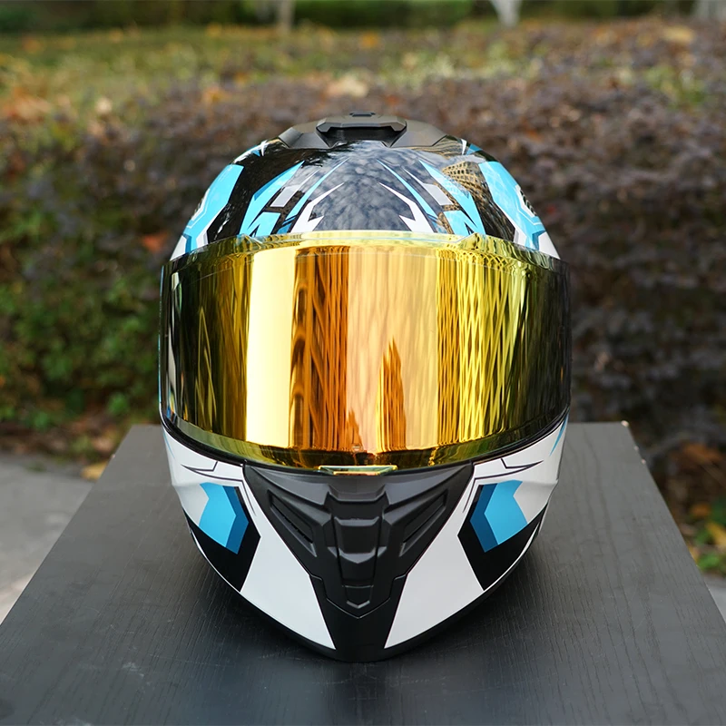 

Небесно-голубой анфас мотоциклетный шлем мужской гоночный стиль откидной шлем в полоску с принтом для мужчин женщин всесезонный зимний теплый шлем