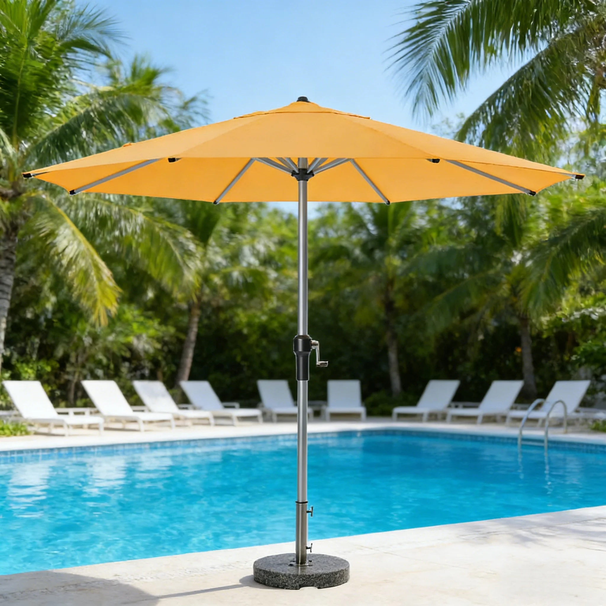 #Modern Foldable Waterproof Outdoor Patio Umbrella with 48mm Aluminum Center Pole Crank Lift Powder-Coated Frame for Hotel Use