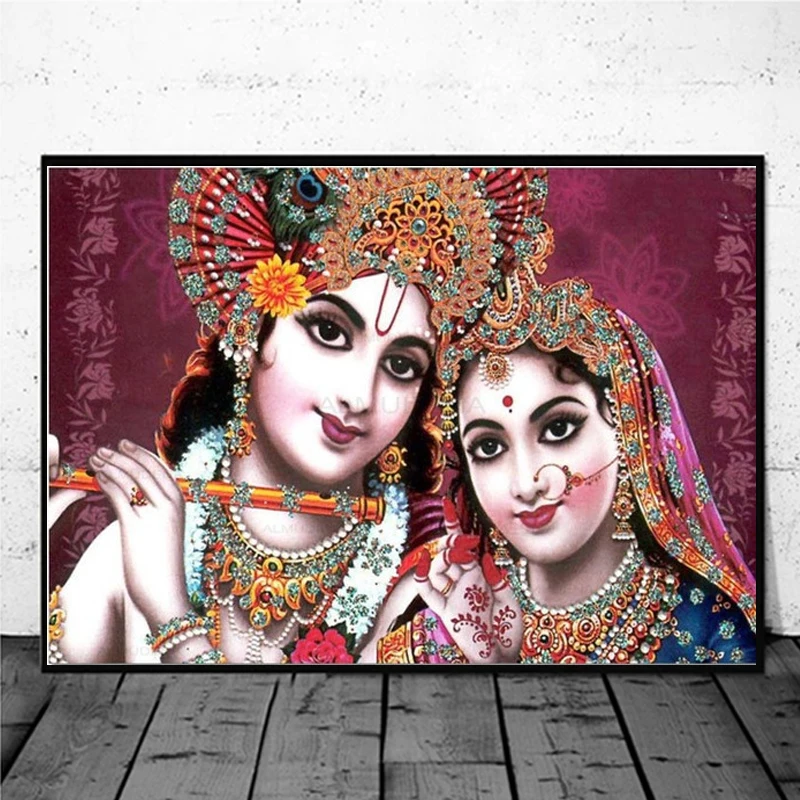 Indian God Radha Krishna Canvas Painting Posters and Prints Modern Home Decoraion Religion Wall Art Pictures for Living Room