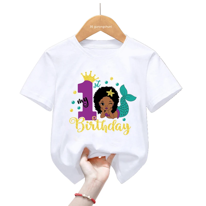 Mermaid T Shirt My 1 2 3 4th Birthday T-Shirt African Black Girls T Shirt Birthday Party Gift Kids Clothes Short Sleeve Tee Top