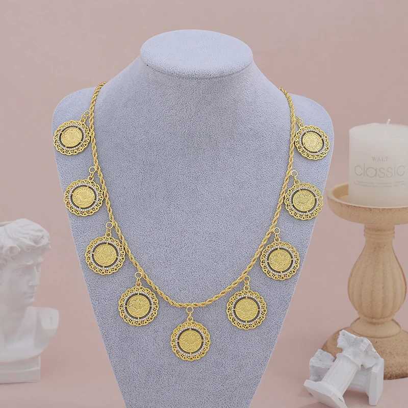 

Этническое ожерелье с золотыми монетами, дизайн в виде монетного кулона, отлично подходит для арабских свадеб, банкетов, традиционных украшений к национальным костюмам.