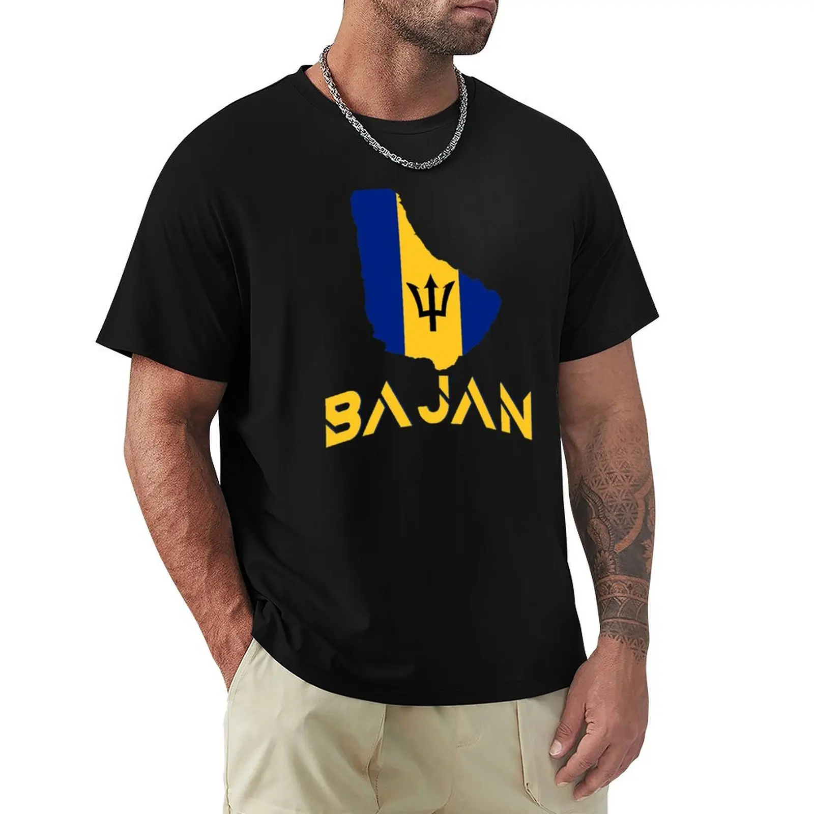 Barbados National Flag Country Outline BAJAN Graphic T-shirt summer top blacks vintage mens t shirts pack