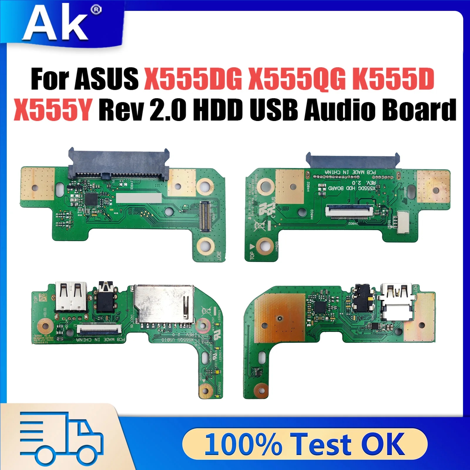 X555DG For Asus X555QG Series HDD Hard Disk Drive USB Audio Board K555D X555Y X555B REV:2.0 100% Tested Fast Ship