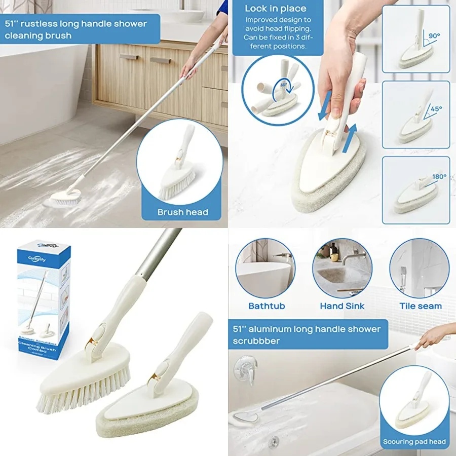 

Shower Scrubber Cleaning Brush Combo Bath Tub Tile Cleaner Scrubber Brush with 51'' Adjustable Long Handle Scrub Brush for Bath