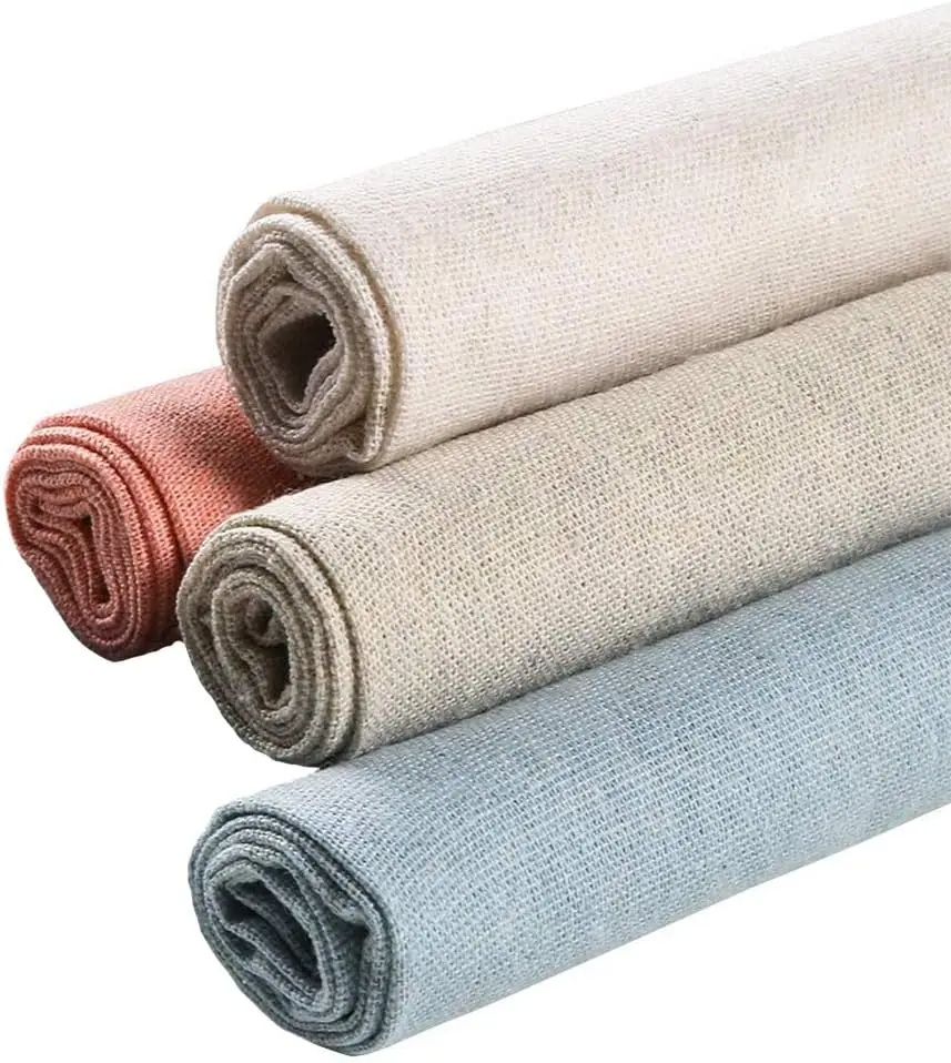 4 piezas de telas bordadas, telas de lino natural puro, telas bordadas, telas de punto de cruz, manualidades DIY