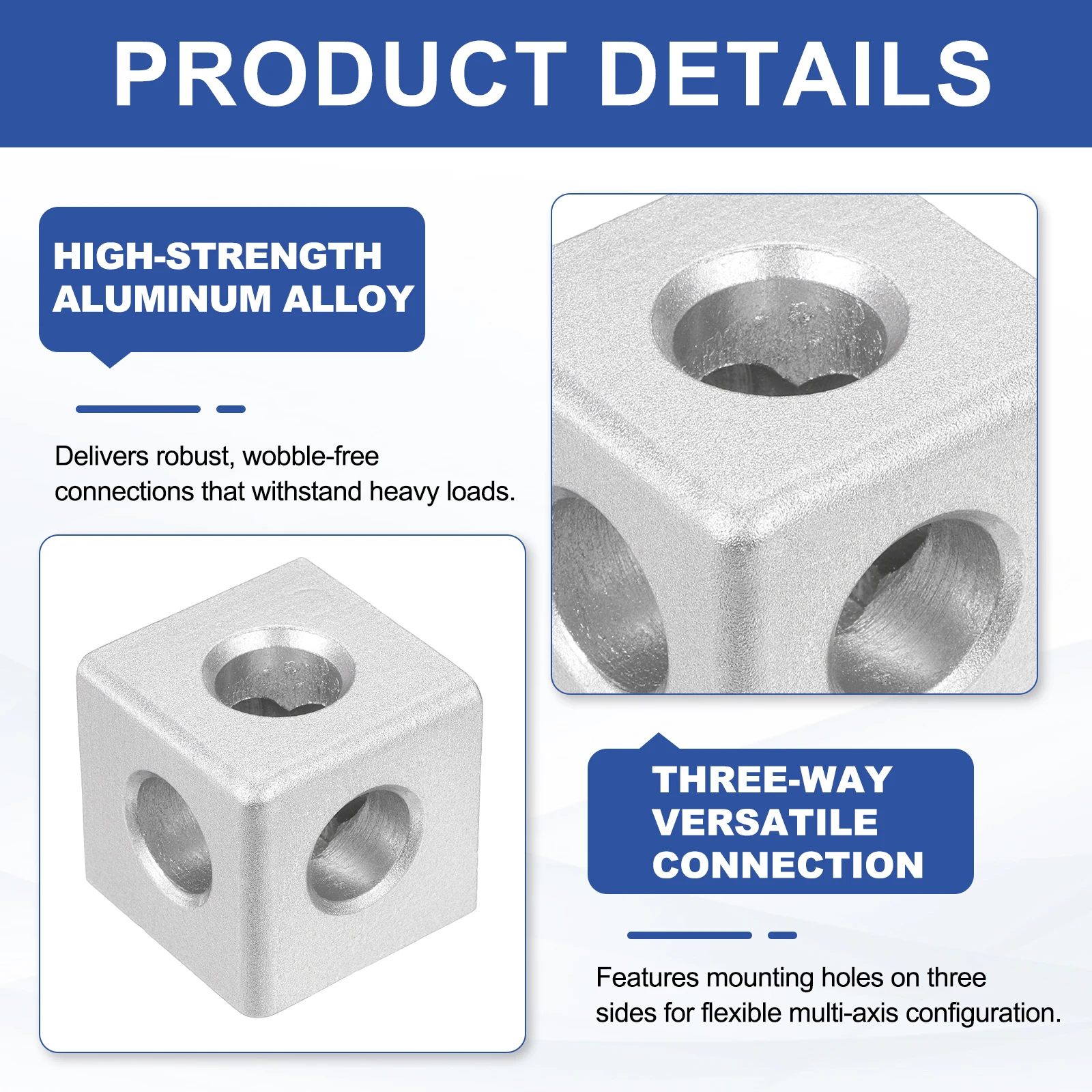 12Pack 3-Way Corner Cube Aluminum Block Cube 2020/3030/4040 20x20x20/30x30x30/40x40x40mm Corner Cube for 6/8mm Slot Black Silver