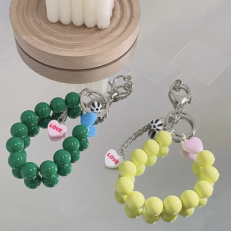 Korean Cute Love Heart Beaded Colorful Sweet Phone Bracelet For Phone Women Accessories Anti-Lost Chain Lanyard Hanging Cord