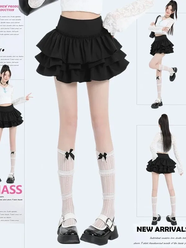 Summer Cake Skirt Half-length Women's Black Ballet Style A-line Fluffy Skirt High Waist Versatile Short Skirt Polyester Fiber