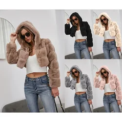 Imitation Fur Coat, European and American Fashionable Fur Short Style Hooded Winter Fur Warm Commuting Jacket