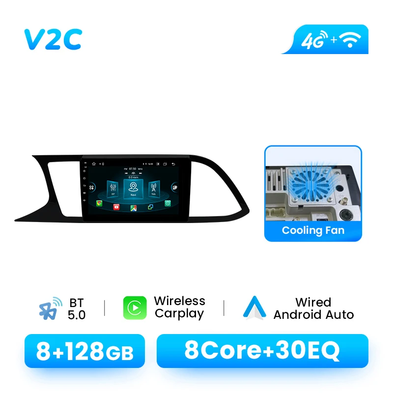 9" Android14 Autoradio voor Seat Leon MK3 2012-2020 | Draadloze CarPlay GPS 4G Wifi DSP AI Voice Plug en Play Multimedia