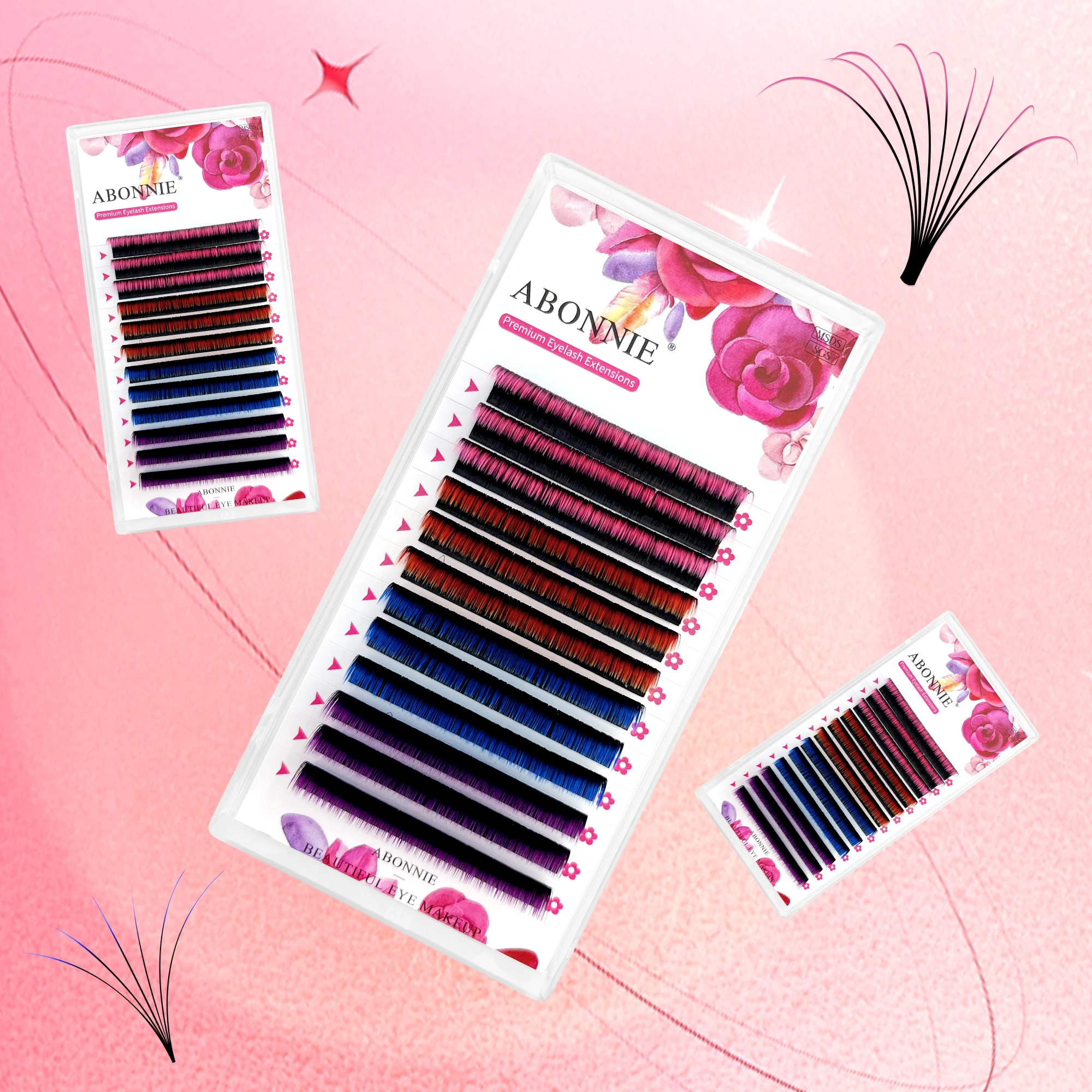 Abonnie Ombre Colored Auto Fanning Lashes Extensions Fast Blooming Eyelash Volume Cilios Easy Fan