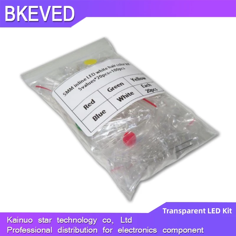 5values*20PCS=100PCS Transparent LED Diode 5MM Super Bright White Red Yellow Blue Green Light LED Bulbs Emitting Diodes Kit