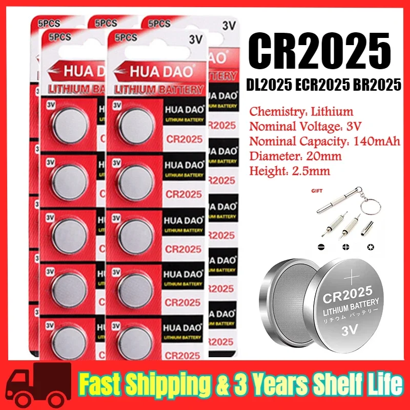 2-50PCS CR2025 DL2025 Lithium Coin Battery High Capacity Button Coin Cell For Watch Toy Remote Control Remote Car Fob Watches 3V