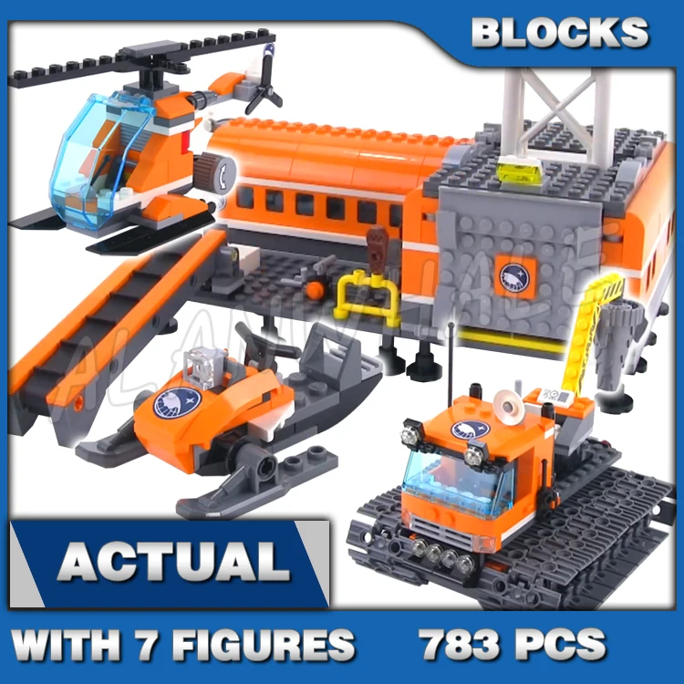 783pcs City Arctic Base Camp Ice Driller Husky Sled Team Snow Scooter Helicopter 10442 Building Block sets Compatible With Model