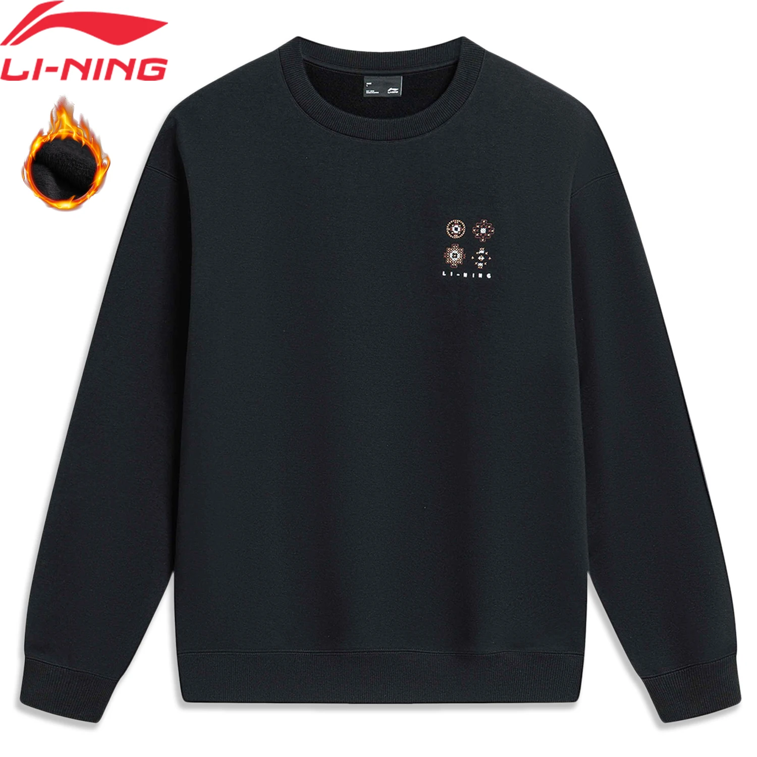 Li-Ning Men Sports Style Sweatshirt WARM AT Winter Fleece Loose Fit 65%Polyester 35%Cotton Comfortable Tops Pullover AWDT901