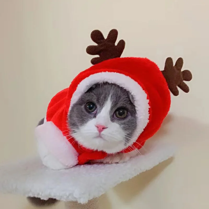 Christmas Cat Puppy Costume Autumn Winter Pet Clothes for Small Dogs Cats Warm Fleece Kitten New Years Gifts Cosplay Clothing