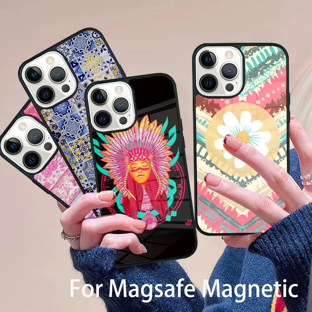 

Boho Gypsy Bohemian Phone Case Magesafe Magnetic Wireless Charge Cover For IPhone 16 11 12 13 14 15 Pro Max Plus Mini