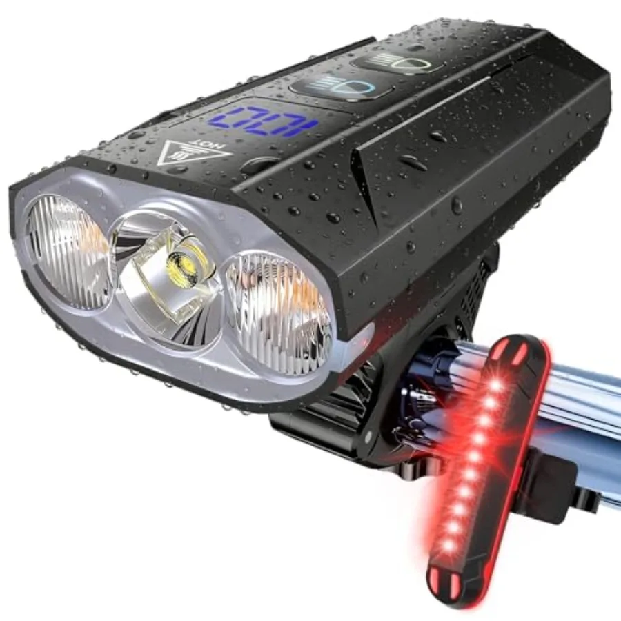 

Bike Lights for Night Riding - 8000 Lumens Super Bright Bicycle Headlight Taillight 5800mAh Rechargeable Bicycle Light with LCD