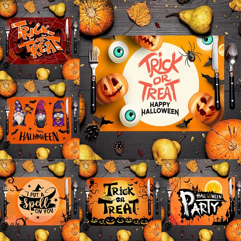 

Halloween Linen Print Placemats Dining Table Nordic Insulation Mats Western Dining Mats Anti-scalding Oil-proof Home Table Mats