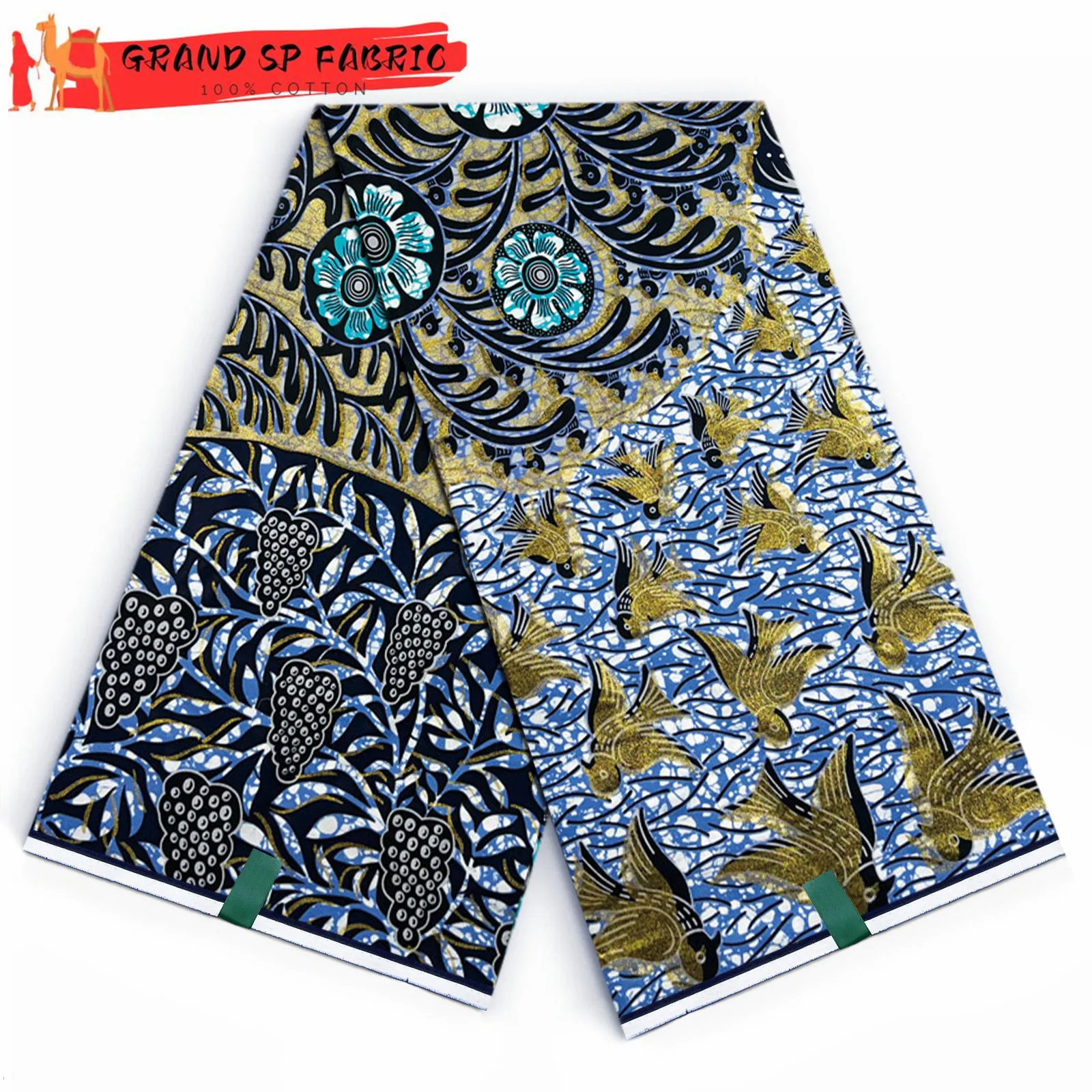 Grand Super African Wax Print Fabric for Sewing Ankara Fabric High Quality 100% Cotton Women's Fabric 6Yards VLS-3366