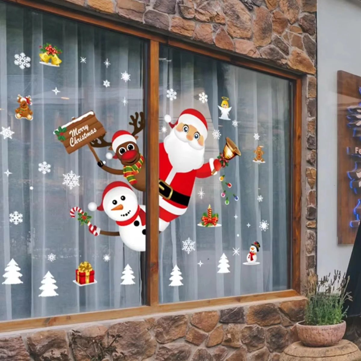 Christmas Wall Window Stickers Marry Christmas Decoration For Home 2024 Christmas Ornaments Xmas Navidad Gift New Year 2025