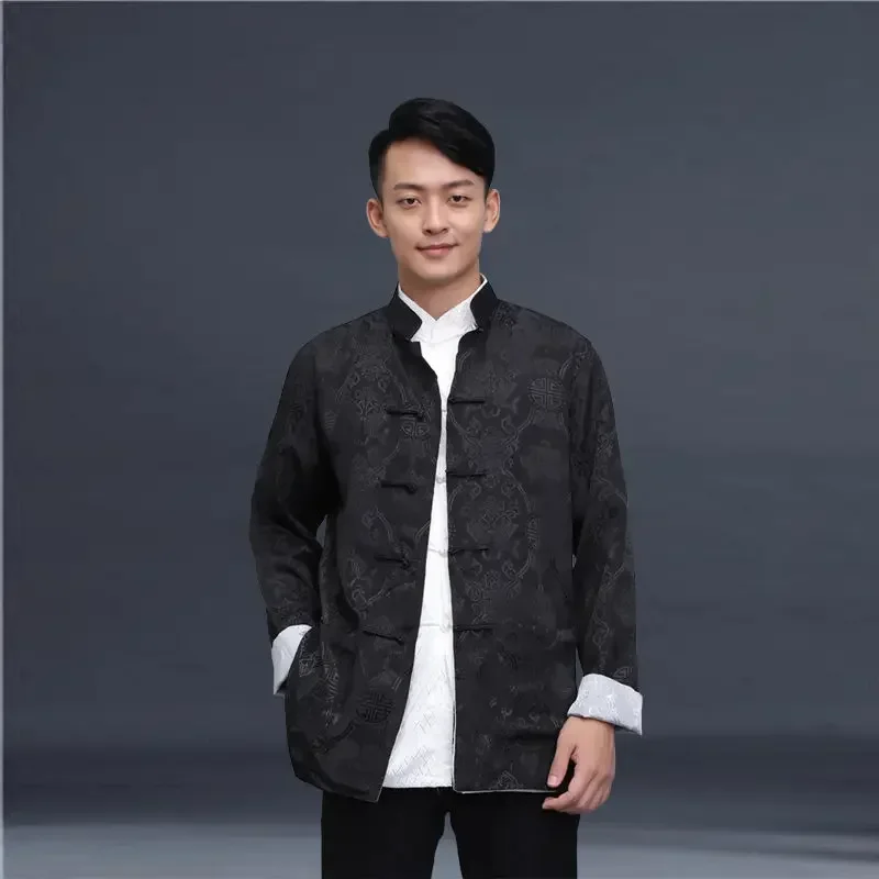 Tang Suit Traditional Chinese Clothing for Men Shirt Jacket Double Wear Collar Cheongsam Top Retro News Year Clothes Kung Fu