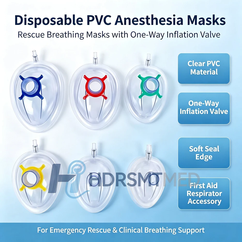 Disposable Medical Grade PVC Anesthesia Mask Sterilized Resuscitate Face Masks for Adult Child 6 Size CPR Breathing Mask